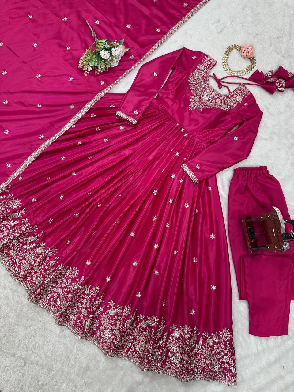Prazu Fashion Pink Silk Thread With Sequence Anarkali Suit