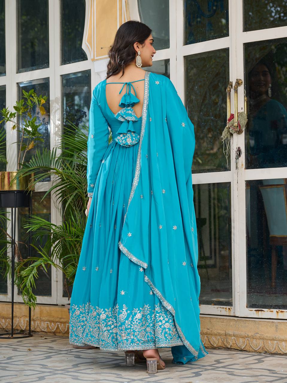 Prazu Fashion Sky Blue Silk Thread With Sequence Anarkali Suit