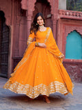 Prazu Fashion Mustard Georgette Thread Sequence Anarkali Suit