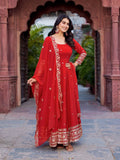 Prazu Fashion Red Georgette Thread Sequence Anarkali Suit