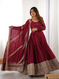 Prazu Fashion Maroon Chinon Silk Thread With Sequence Work Anarkali Suit