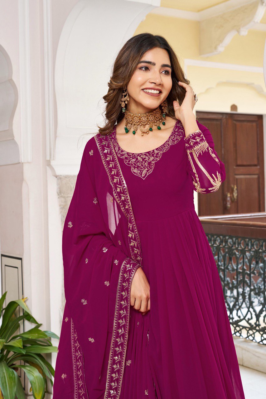 Prazu Fashion Purple Georgette Thread With Sequence Work Anarkali Suit