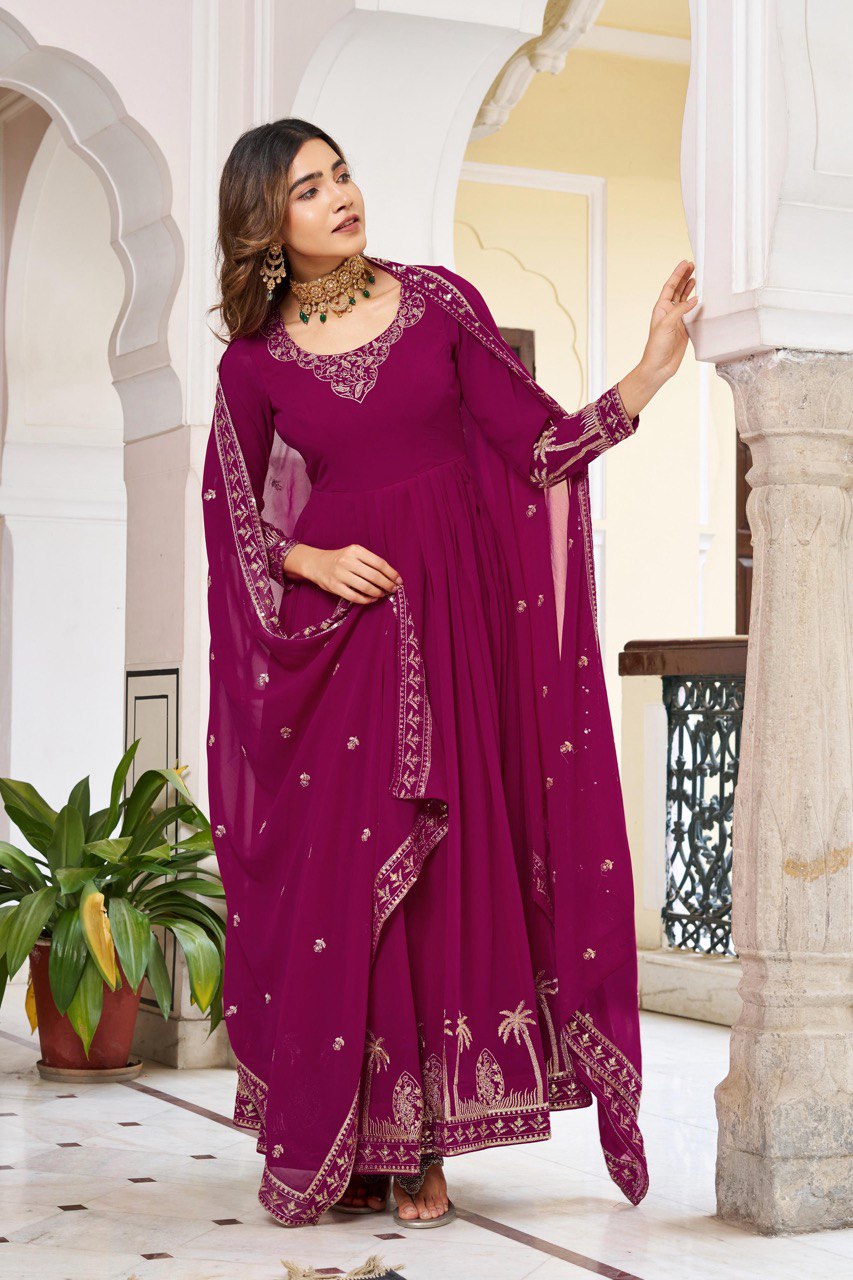 Prazu Fashion Purple Georgette Thread With Sequence Work Anarkali Suit