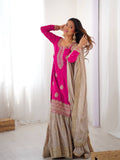 Prazu Fashion Pink Chinon Silk Sequence With Pearl Work Sharara Suit
