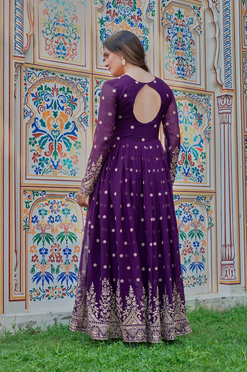 Prazu Fashion Violet Georgette Thread With Sequence Work Anarkali Suit
