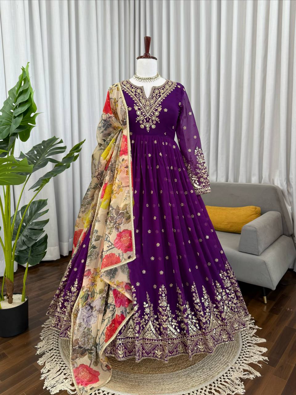 Prazu Fashion Violet Georgette Thread With Sequence Work Anarkali Suit