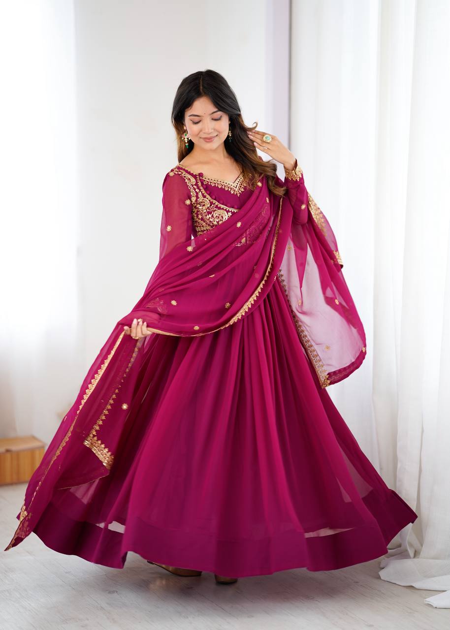 Purple Faux Georgette Embroidered Sequin Anarkali Suit Set
