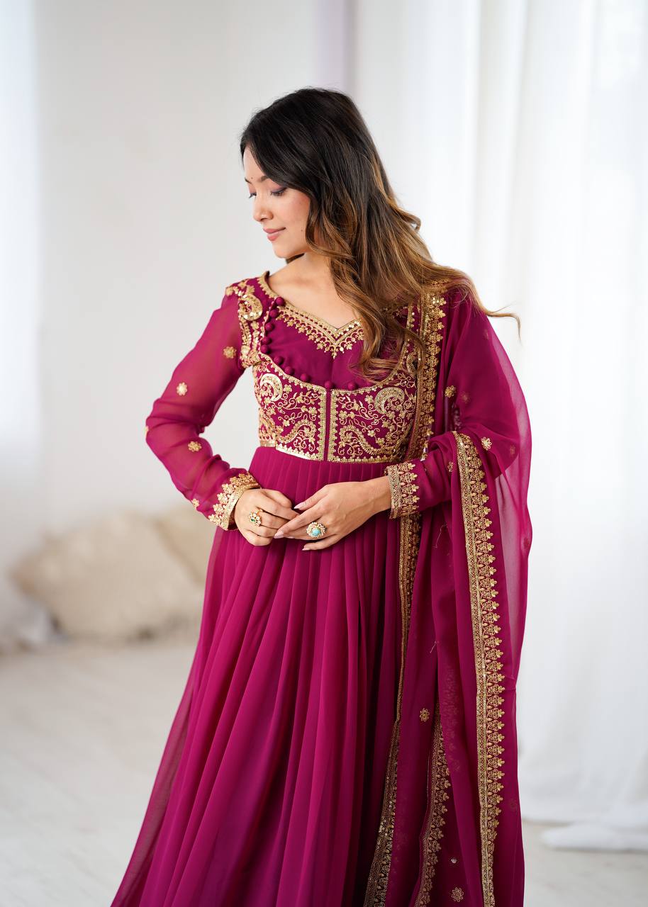 Purple Faux Georgette Embroidered Sequin Anarkali Suit Set