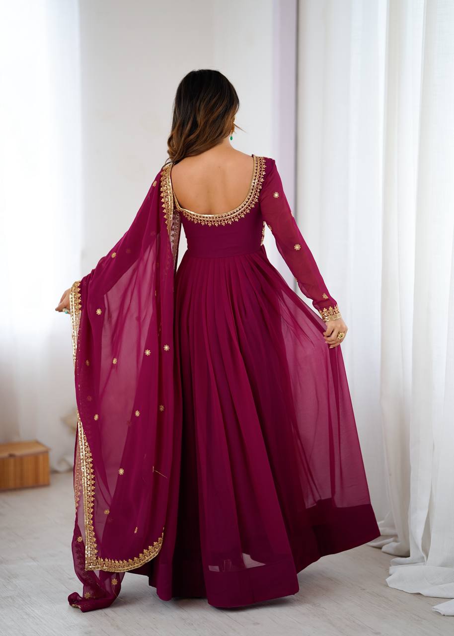Purple Faux Georgette Embroidered Sequin Anarkali Suit Set