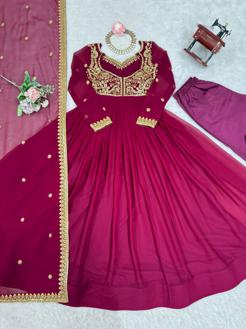 Purple Faux Georgette Embroidered Sequin Anarkali Suit Set