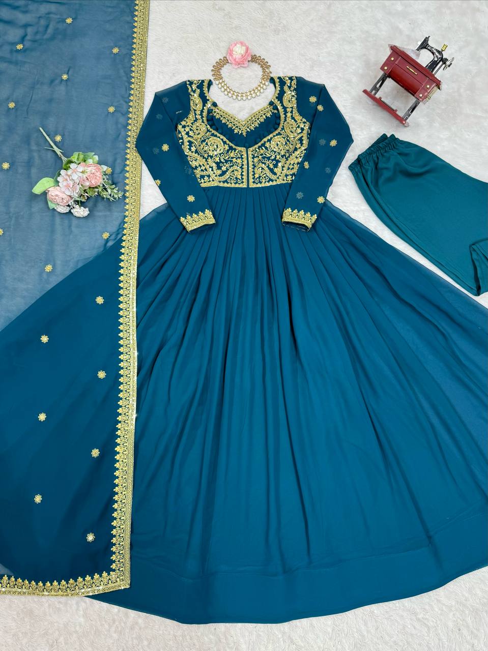 Royal Blue Faux Georgette Embroidered Sequin Anarkali Suit