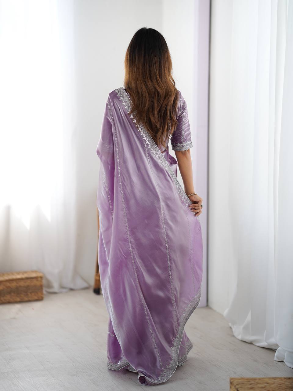 Lavender Organza Silk Party Wear Saree with Thread Sequence Work