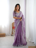 Lavender Organza Silk Party Wear Saree with Thread Sequence Work