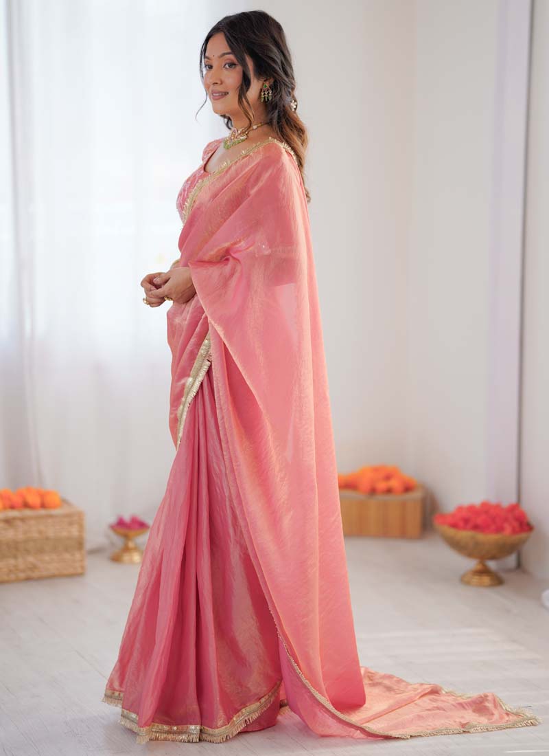 Peach Golden Shaded Fendi Silk Ready-To-Wear Saree
