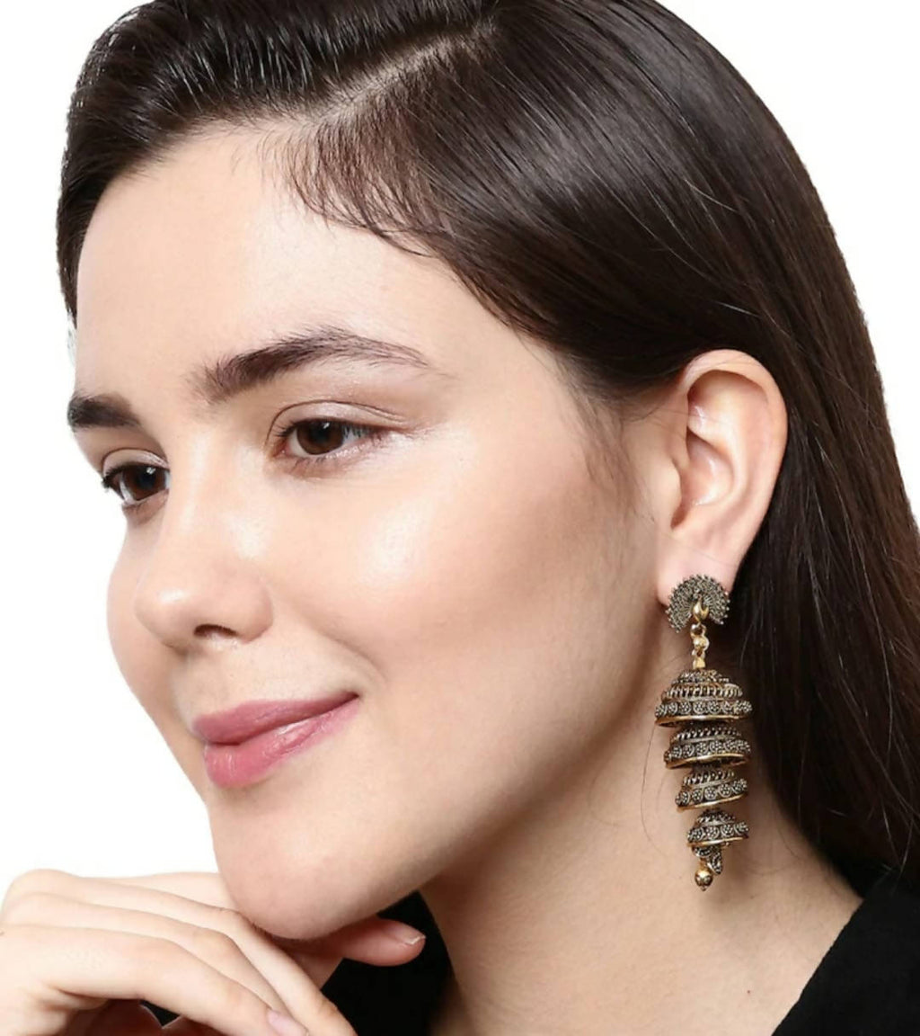 Peacock Design Golden Earrings Bohemian Traditional Ethnic Jewelry