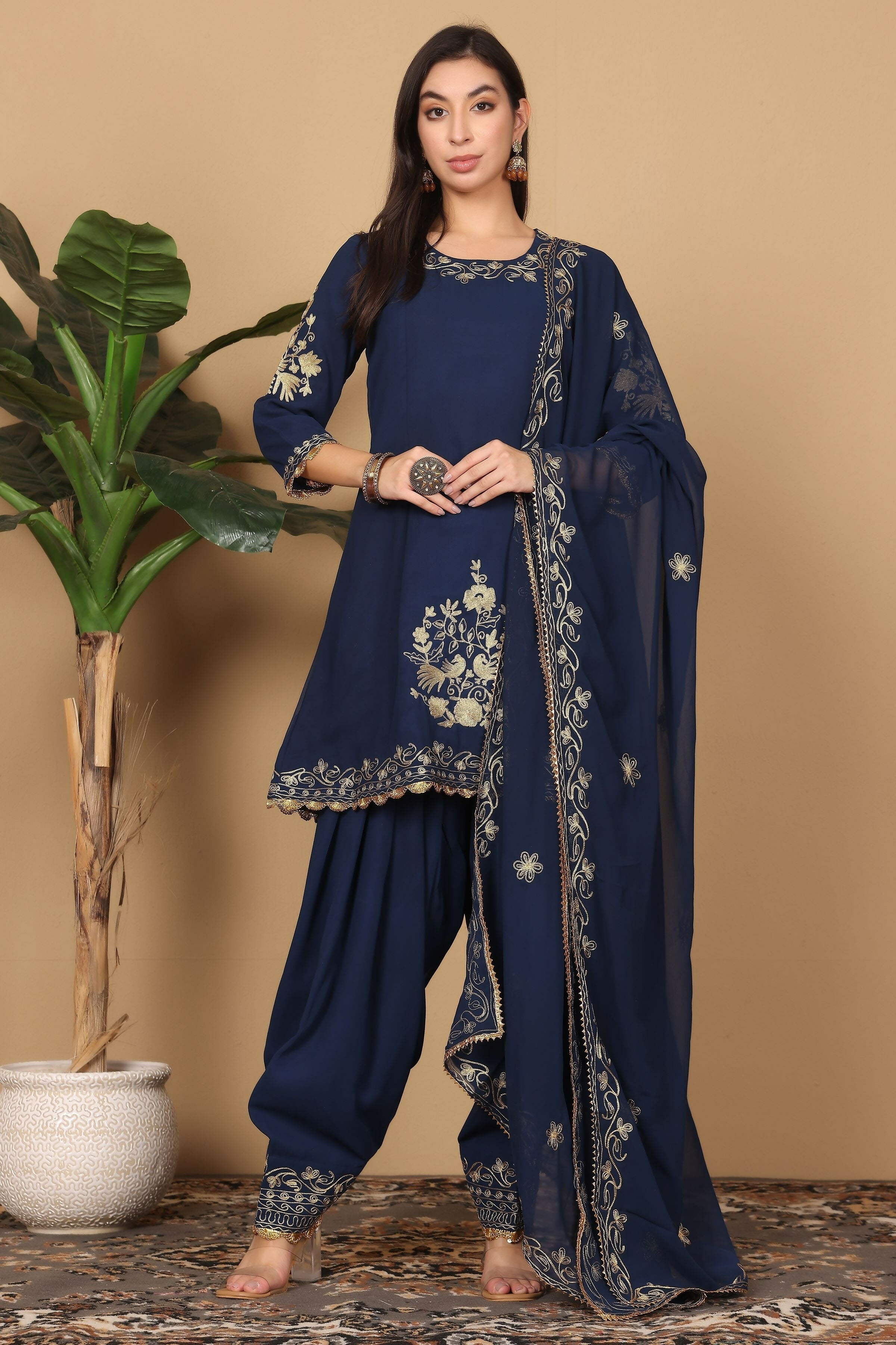 Navy Blue Georgette Kurta Set for Women - Elegant Ethnic Wear
