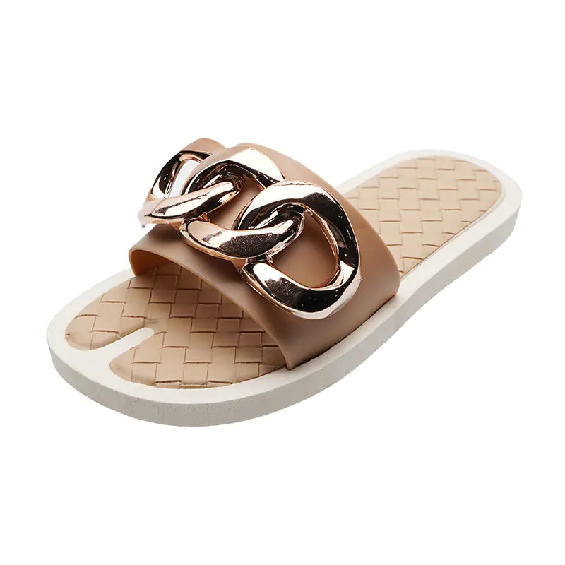 Women's Fashion Chain Detail Slide Sandals Beach Slippers - Image 20