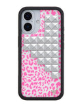 Pink Meow Stud iPhone Case with Leopard Print and Silver Details