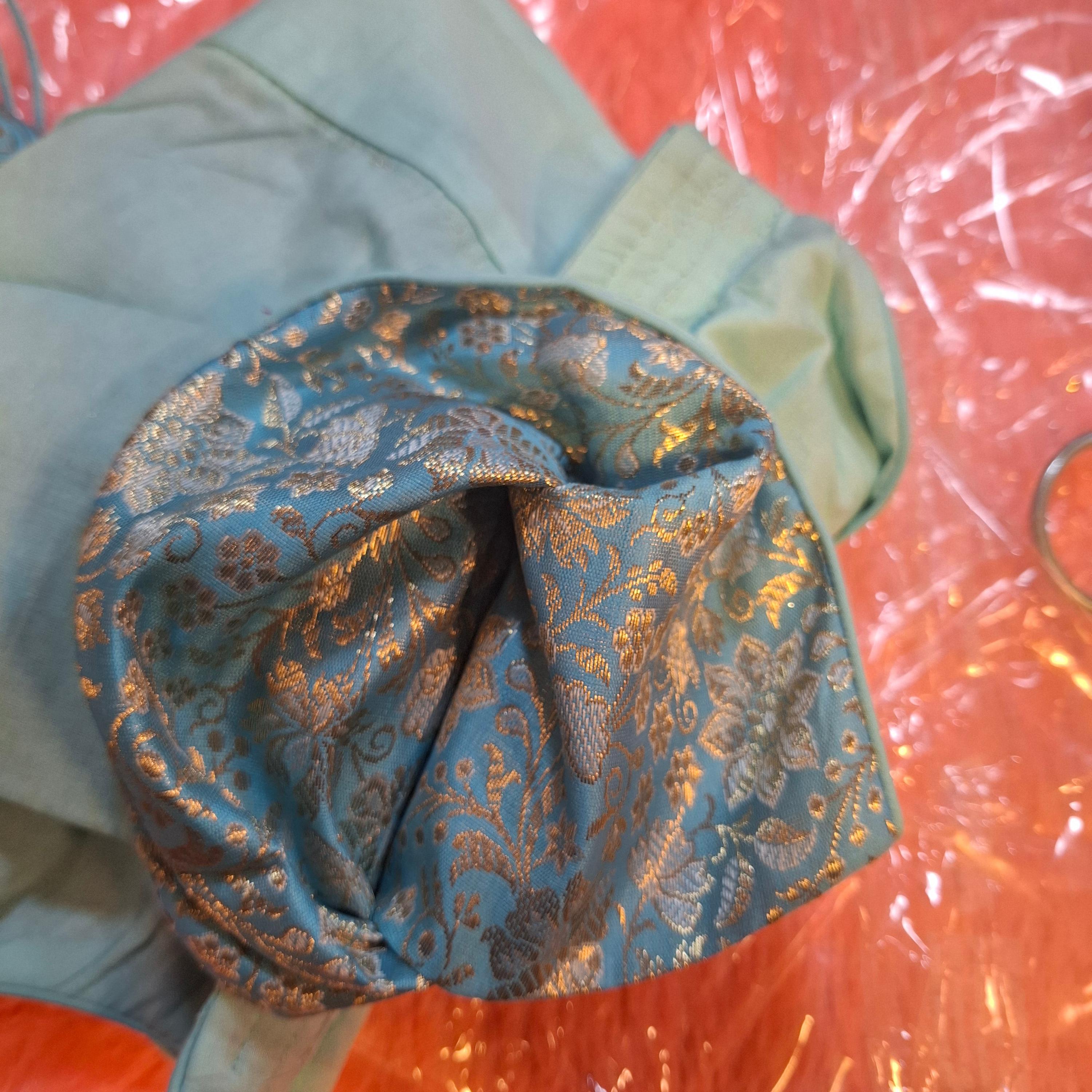 Blue Banarasi Brocade Readymade Blouse with Gold & Silver Weave