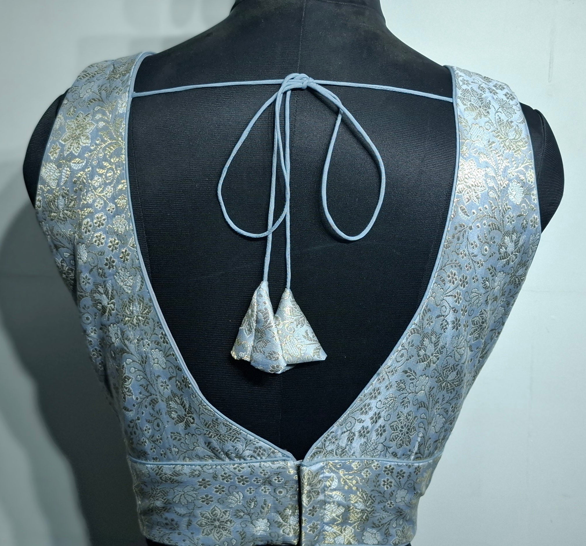 Grey Banarasi Brocade Gold & Silver Weave Readymade Blouse