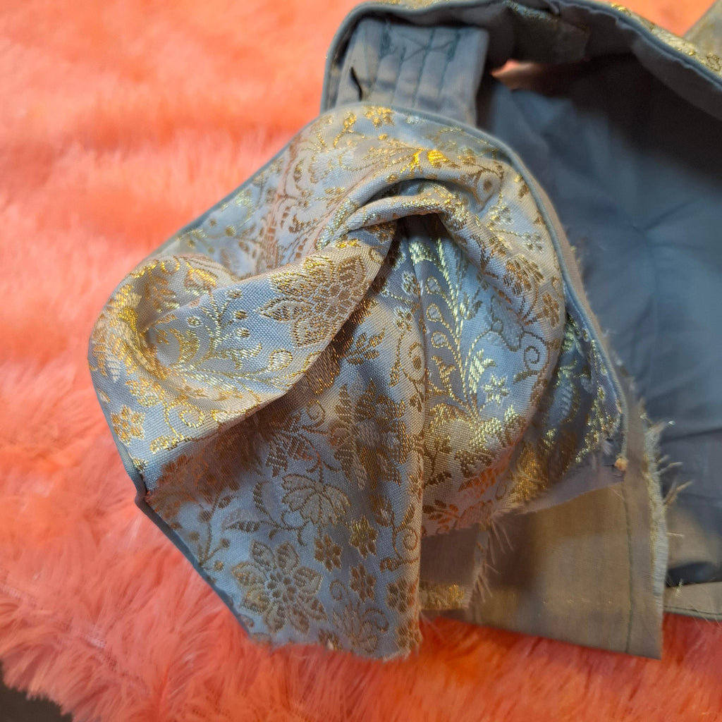 Grey Banarasi Brocade Gold & Silver Weave Readymade Blouse