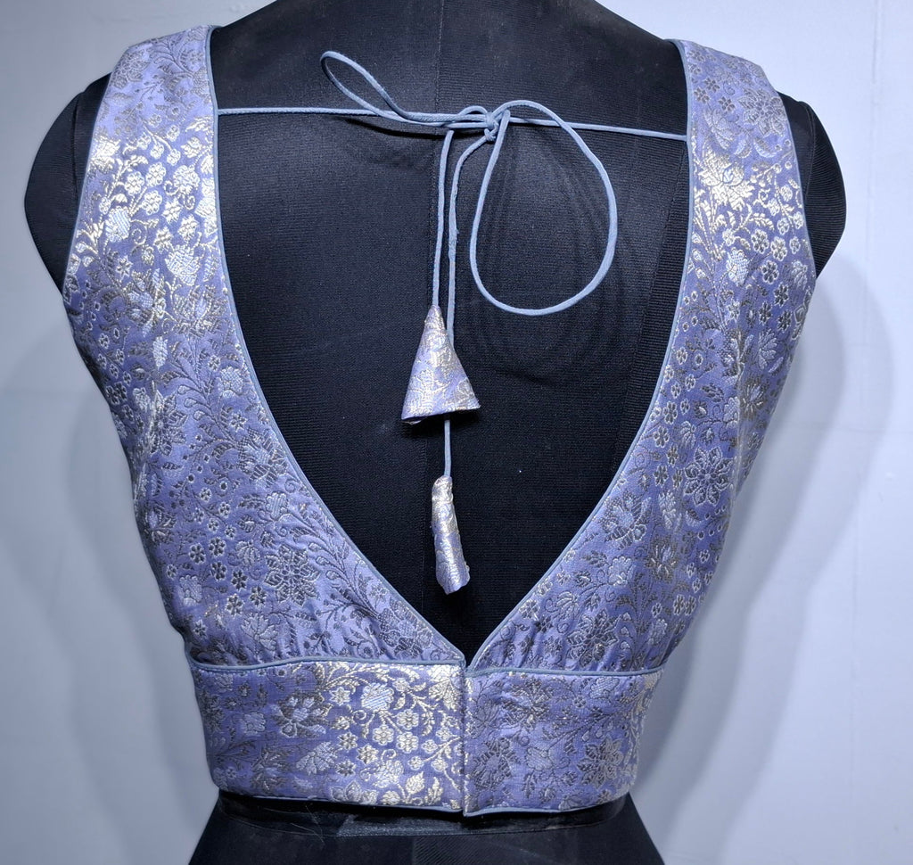 Mauve Benarsi Blouse with Gold and Silver Weave