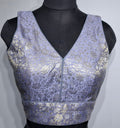 Mauve Benarsi readymade blouse with gold and silver weave and V-neck