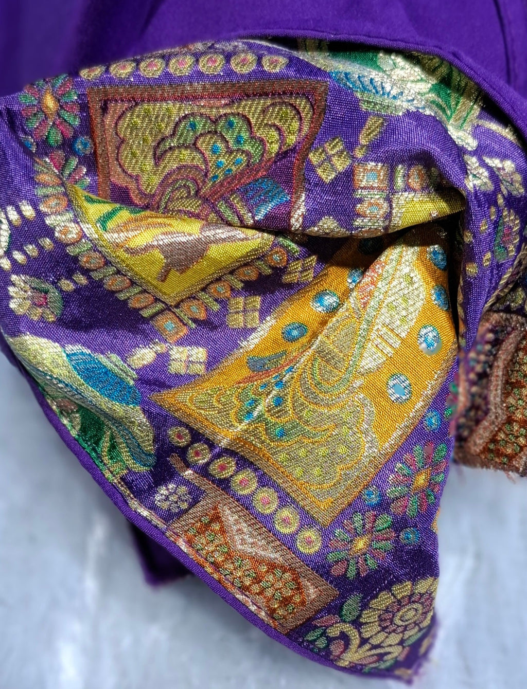 Purple Jacquard Weave Readymade Blouse with V-Neck
