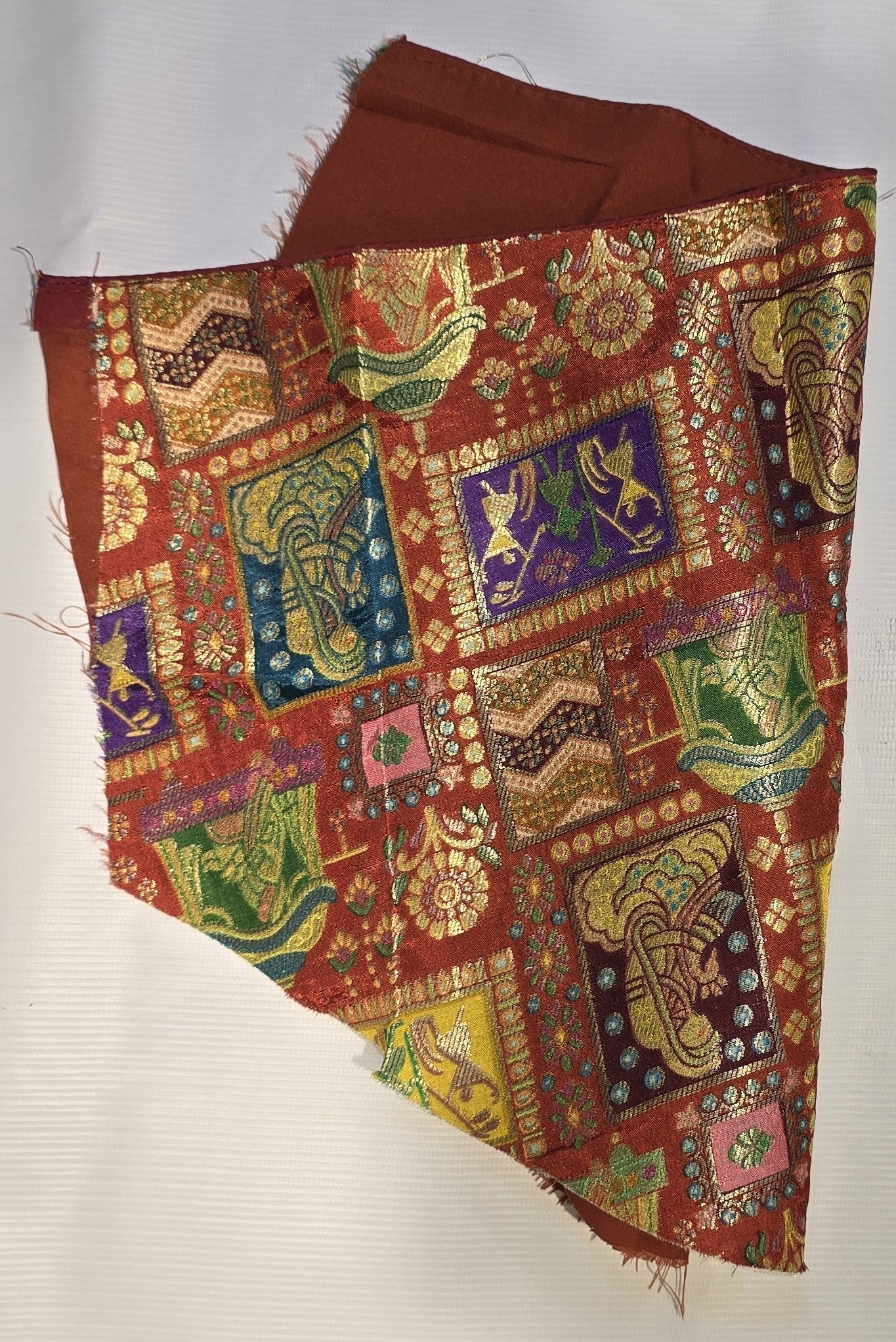 Rust Jacquard Weave Readymade Blouse with Multi-Color Detail
