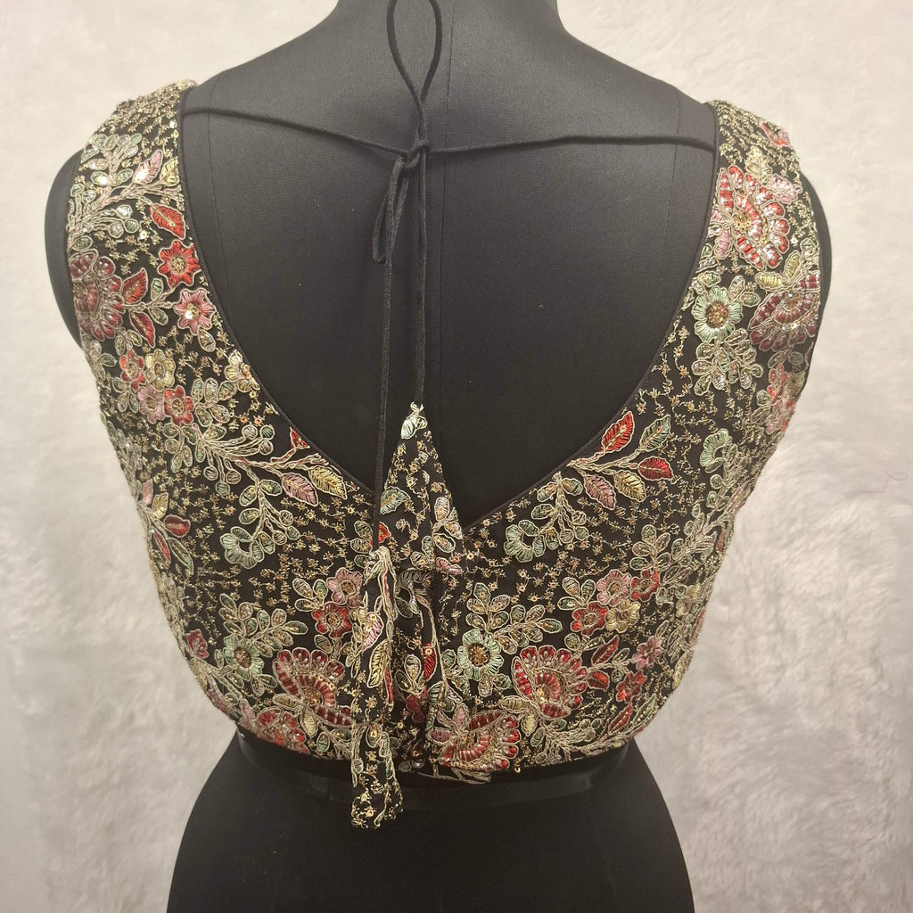 Black Georgette Princess Cut Blouse with Multicolor Sequins