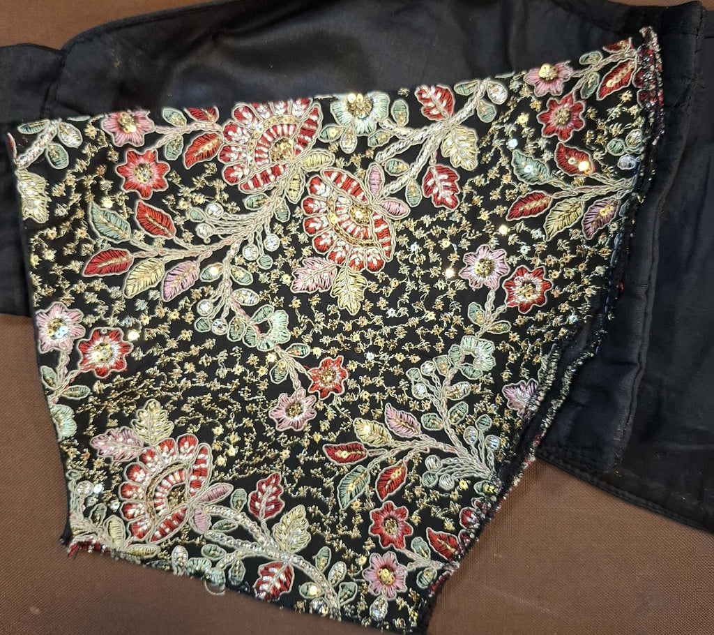 Black Georgette Princess Cut Blouse with Multicolor Sequins