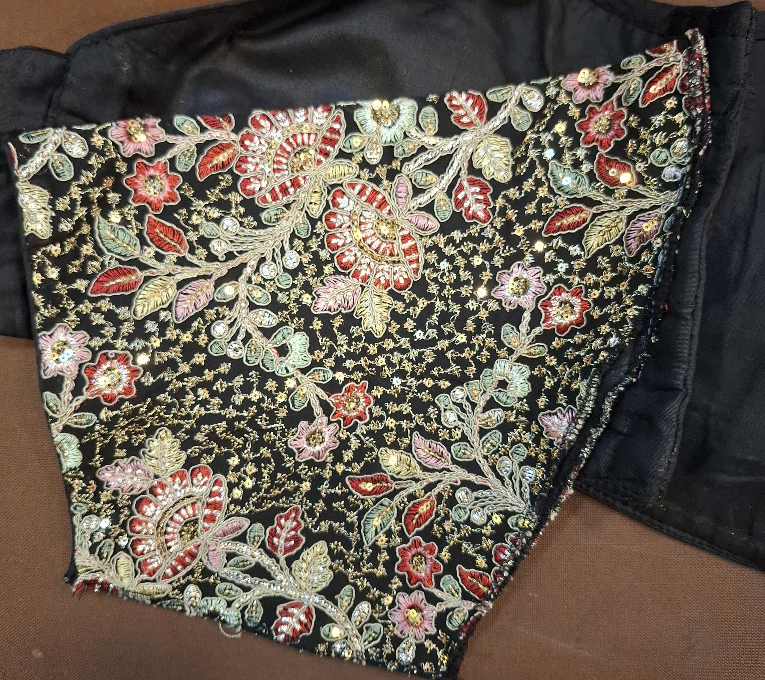 Black Georgette Princess Cut Blouse with Multicolor Sequins