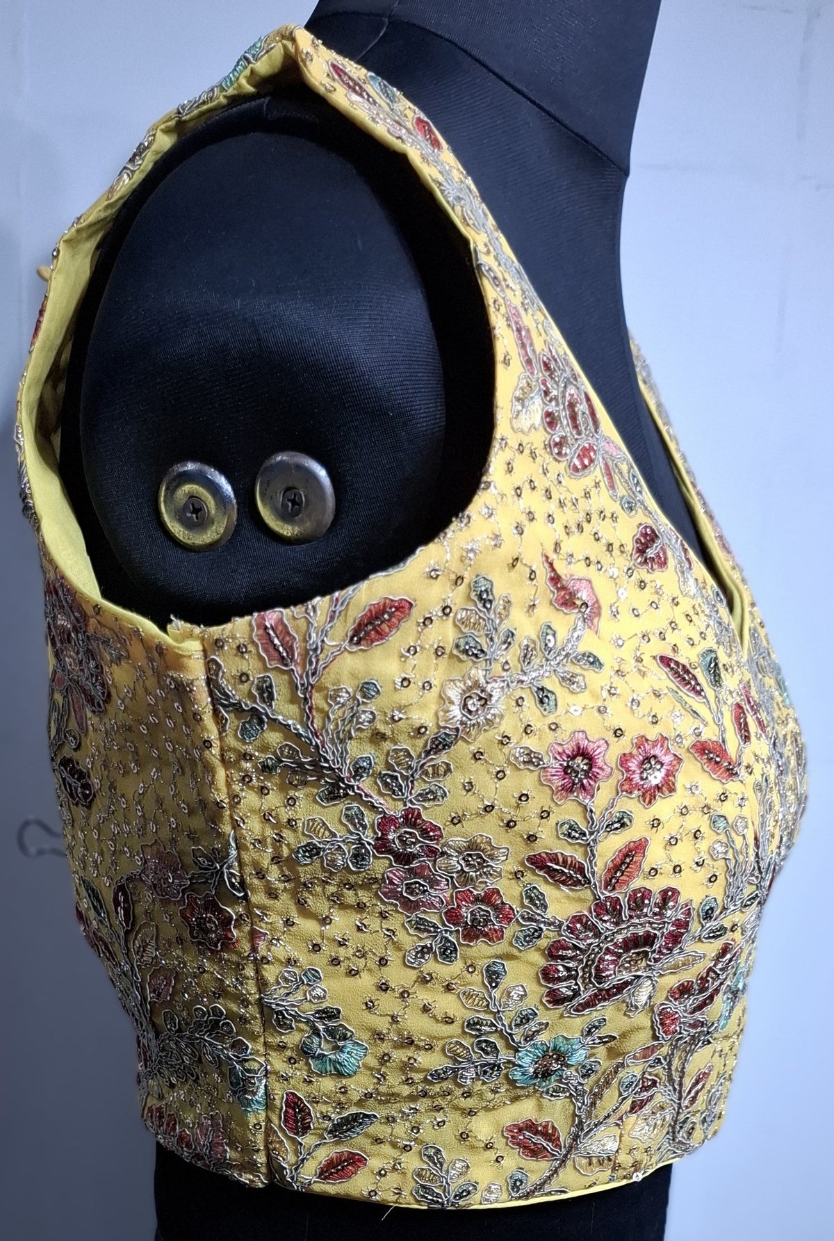 Eggyolk Yellow Georgette Blouse with Multi Color Embroidery and Sequins