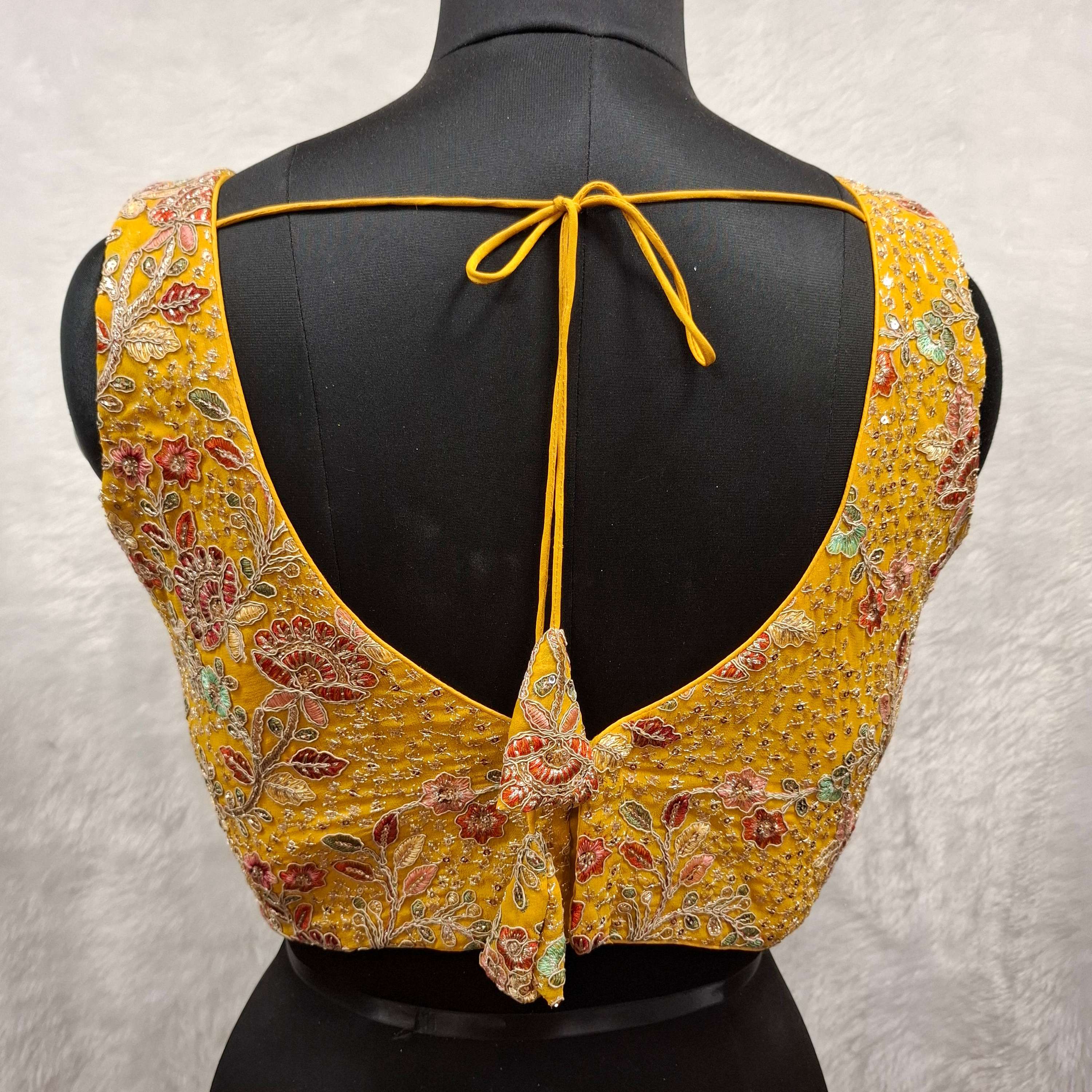 Mustard Yellow Georgette Blouse with Multi-Color Embroidery