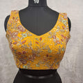 Mustard yellow georgette readymade blouse with multi-color floral embroidery and sequins