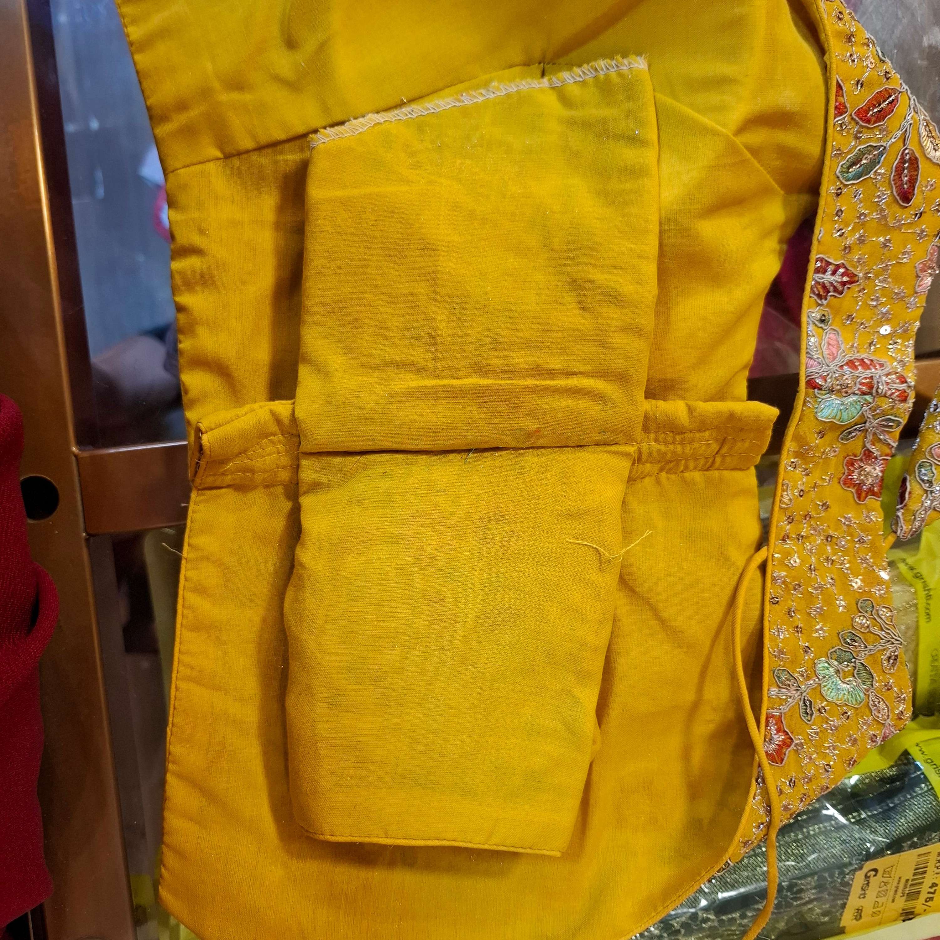 Mustard Yellow Georgette Blouse with Multi-Color Embroidery