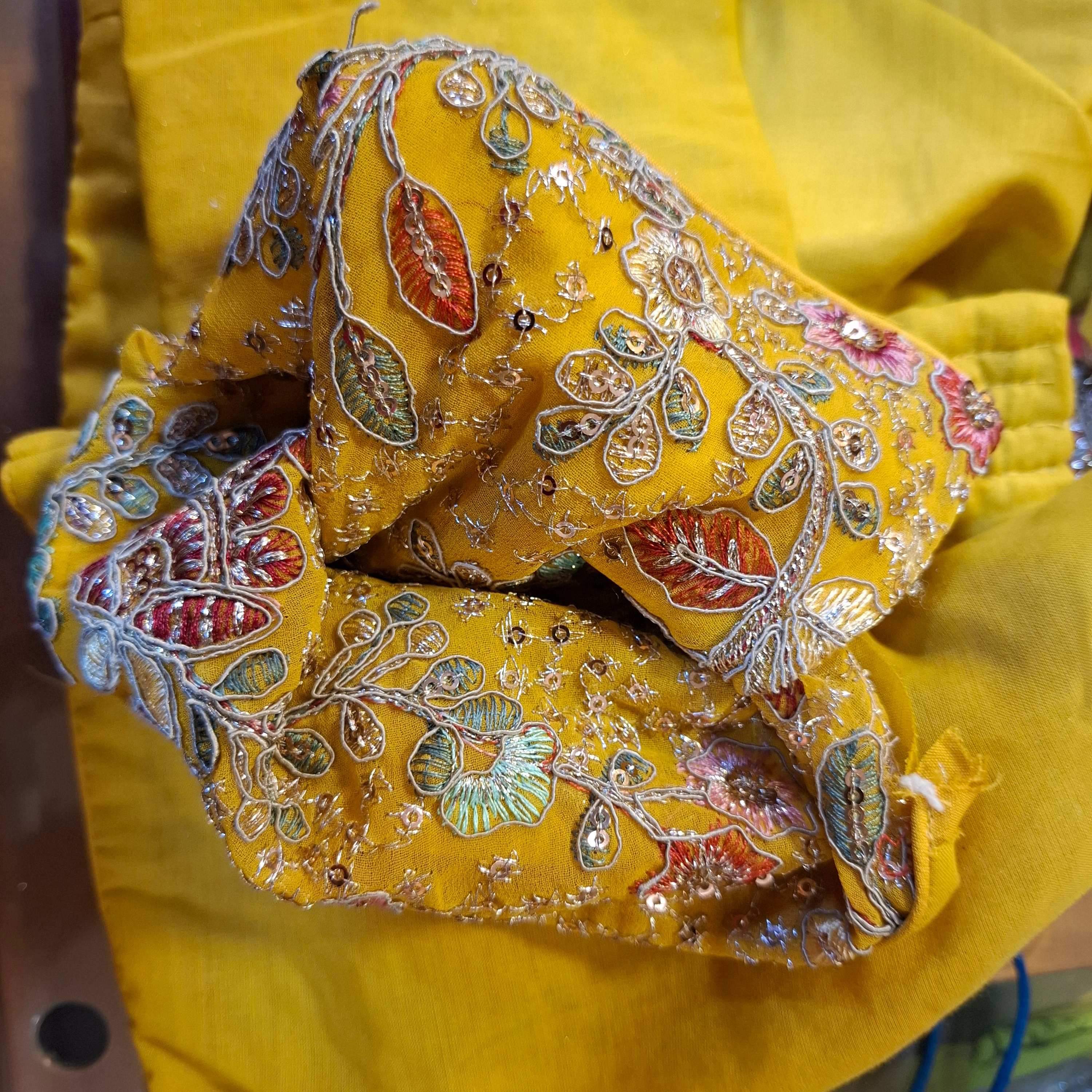 Mustard Yellow Georgette Blouse with Multi-Color Embroidery