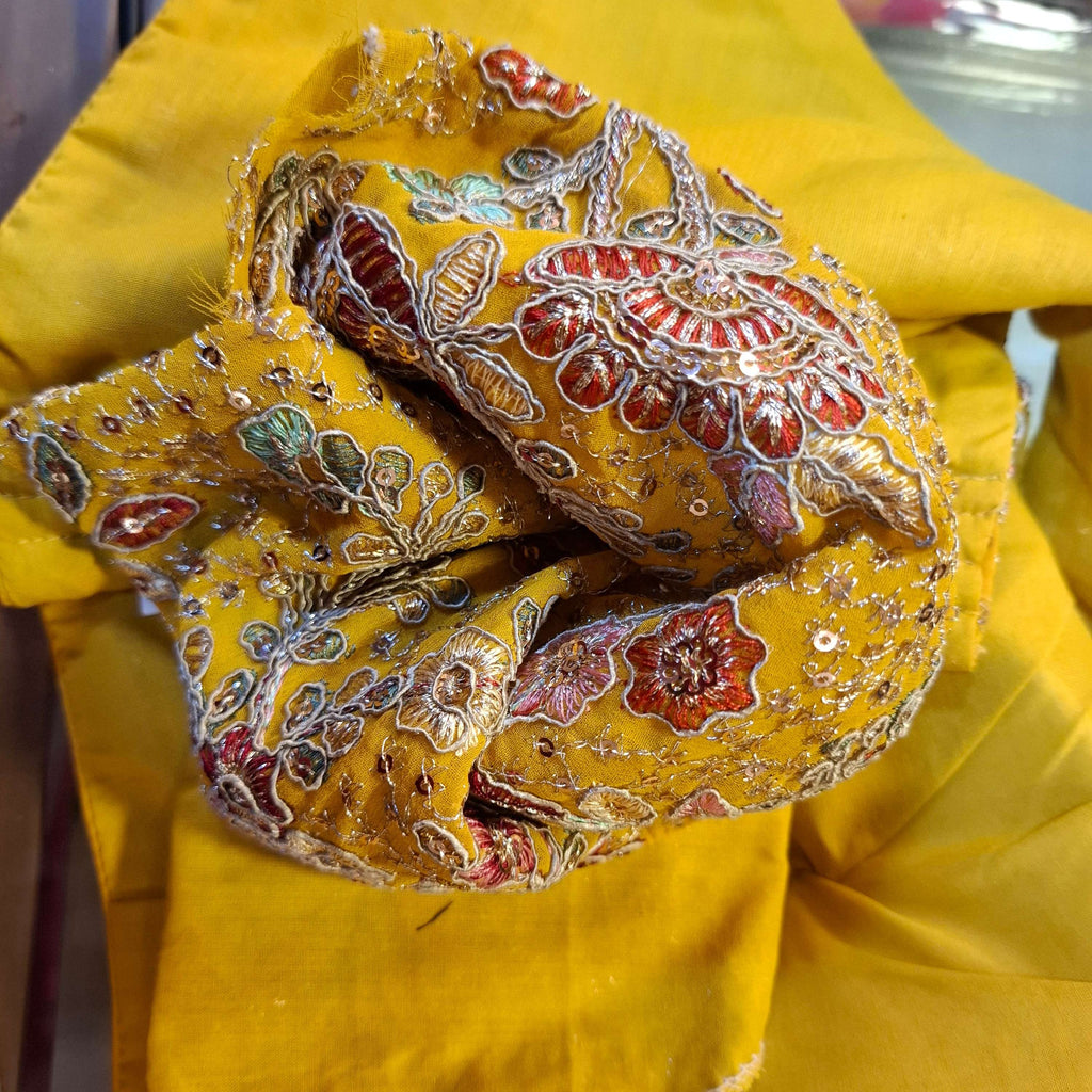 Mustard Yellow Georgette Blouse with Multi-Color Embroidery