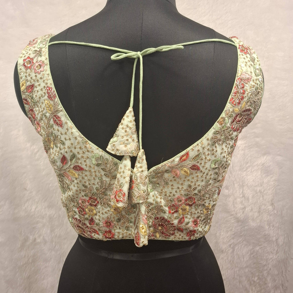 Pistachio Green Georgette Embroidered Readymade Blouse with Sleeves