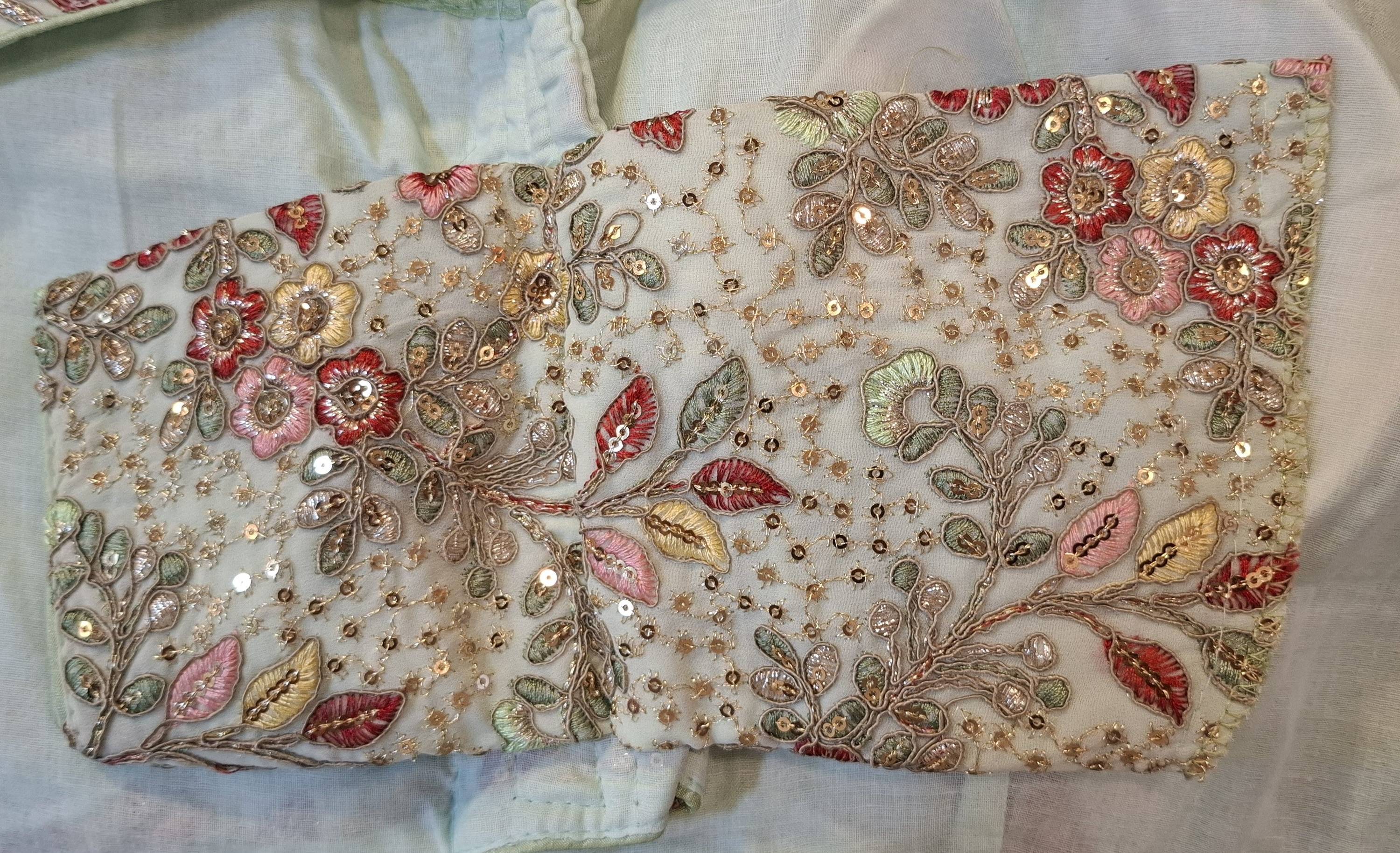 Pistachio Green Georgette Embroidered Readymade Blouse with Sleeves