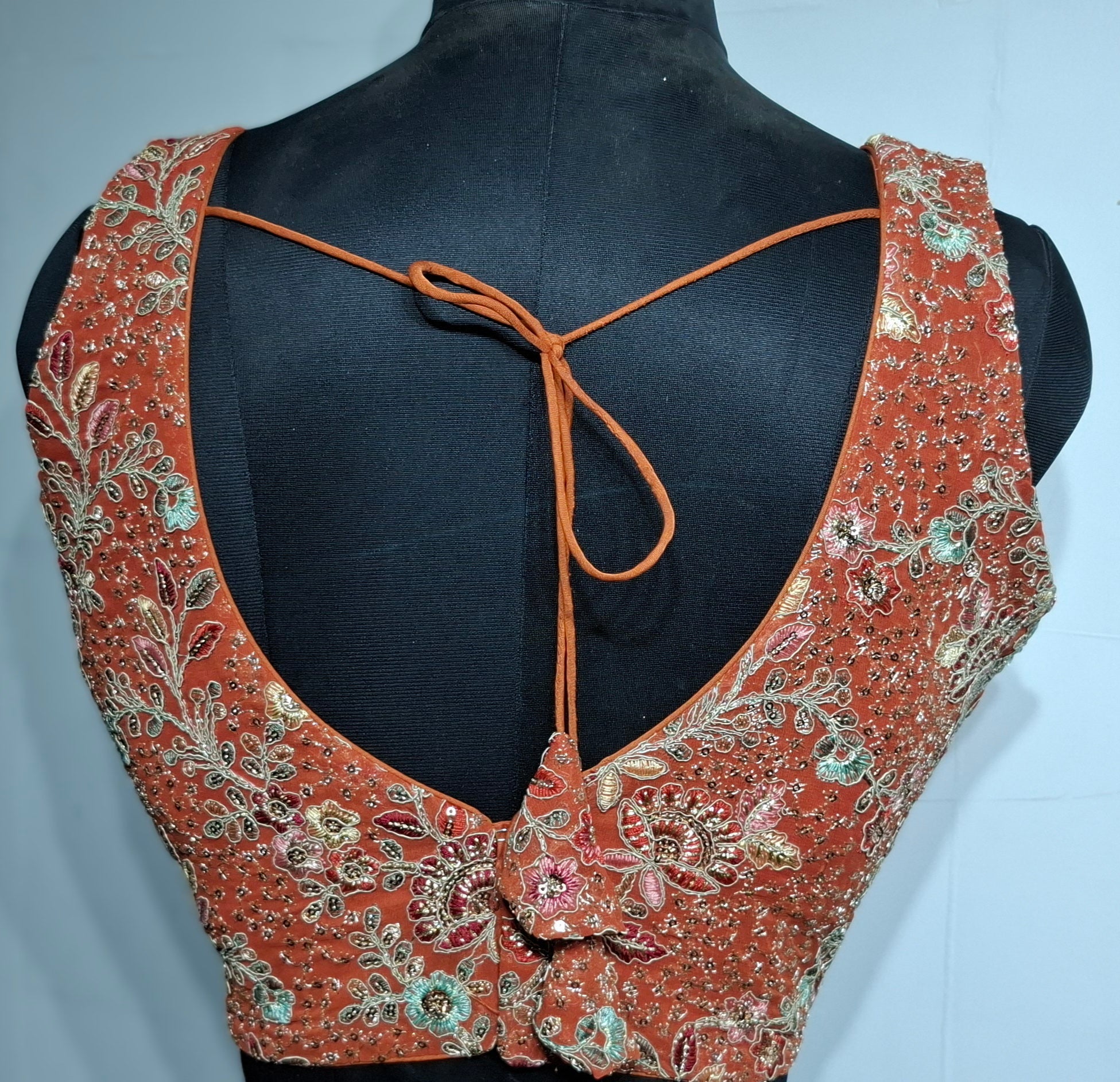 Rust Georgette Multi Color Embroidered Readymade Blouse