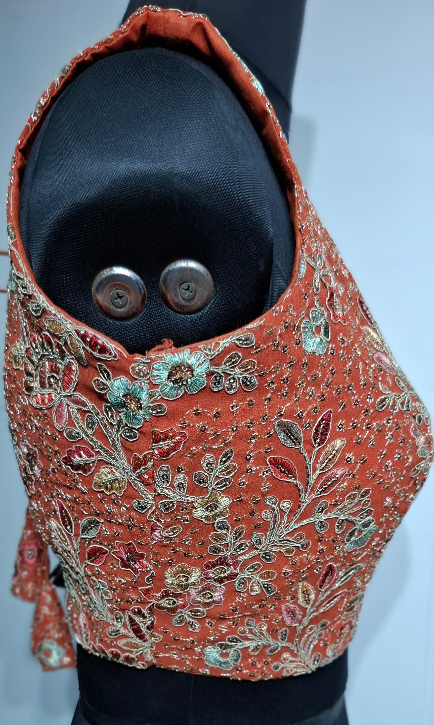 Rust Georgette Multi Color Embroidered Readymade Blouse