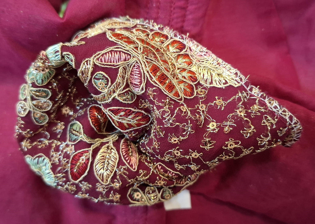 Wine Georgette Readymade Blouse with Multi Color Embroidery