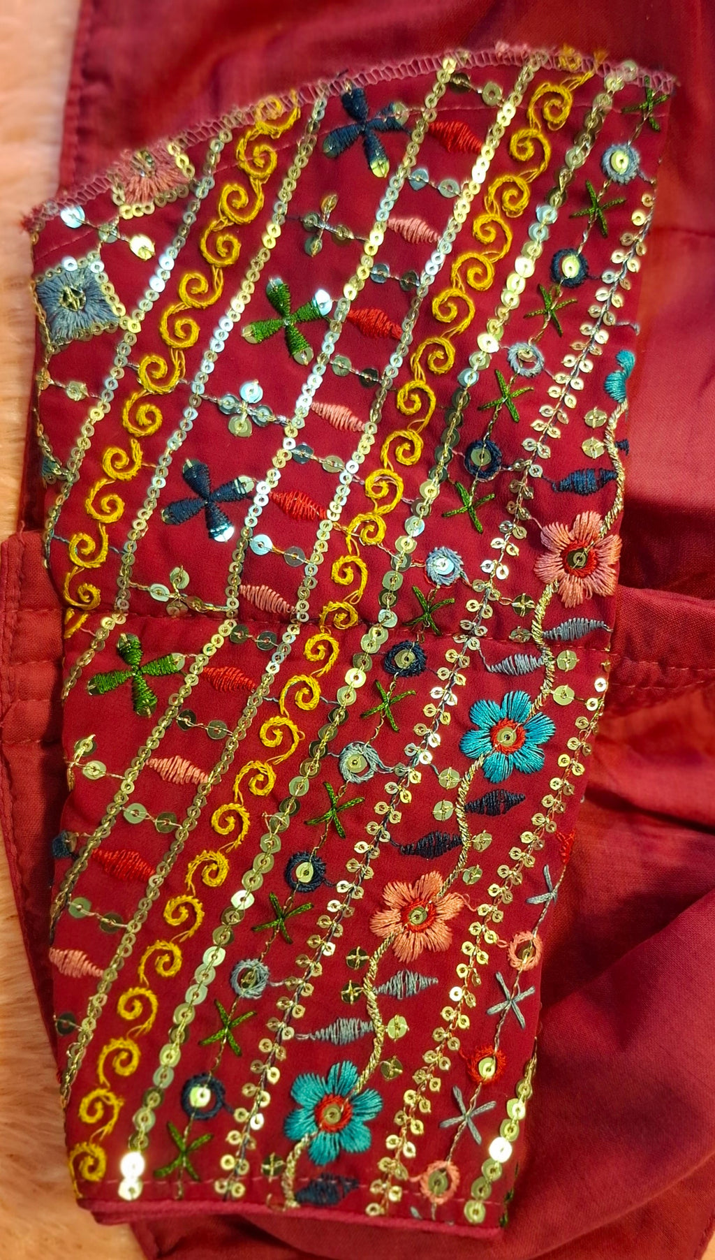 Hot Pink Multi Color Embroidered Readymade Blouse with Mirror Work