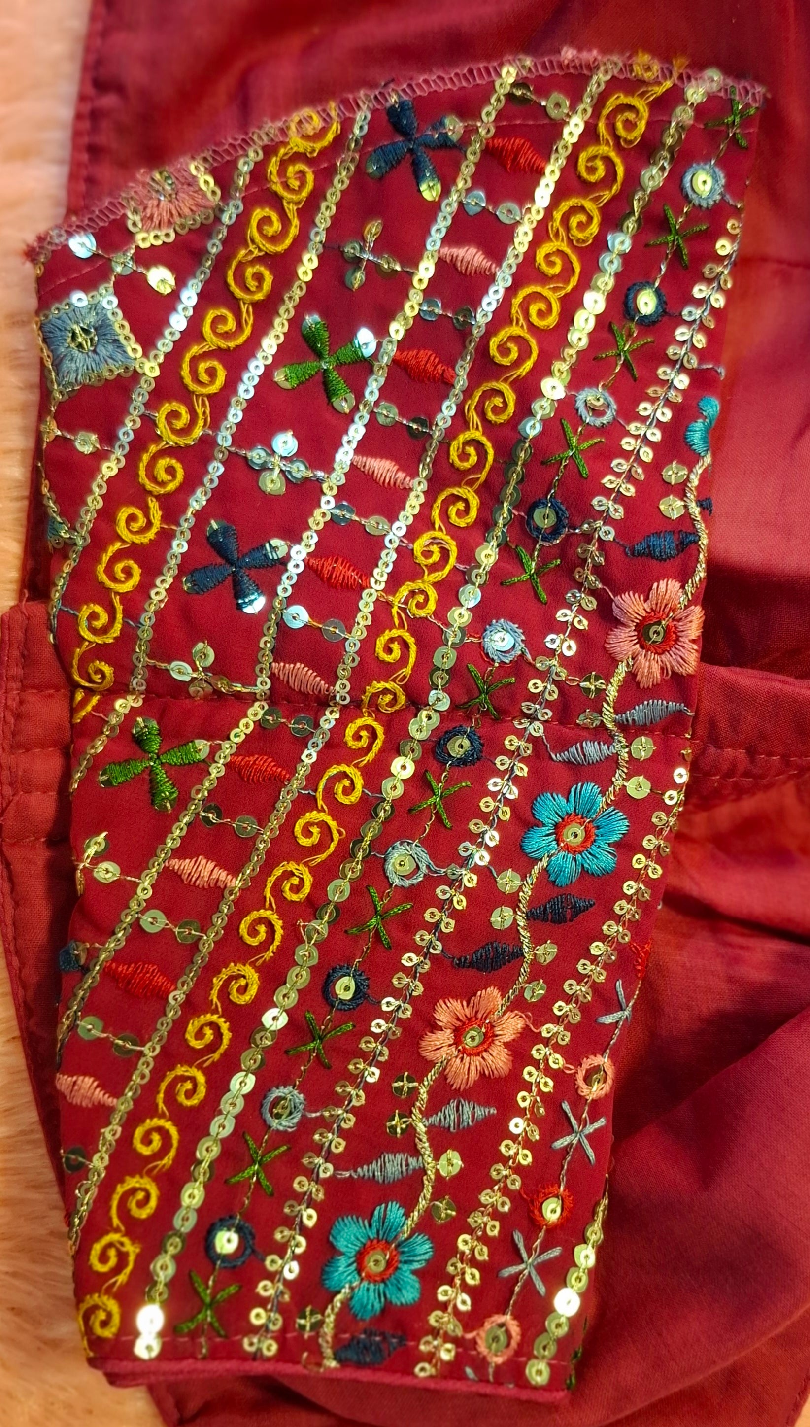 Hot Pink Multi Color Embroidered Readymade Blouse with Mirror Work