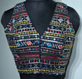 Navy blue readymade blouse with multi-color embroidery, sequins, and foil mirror work