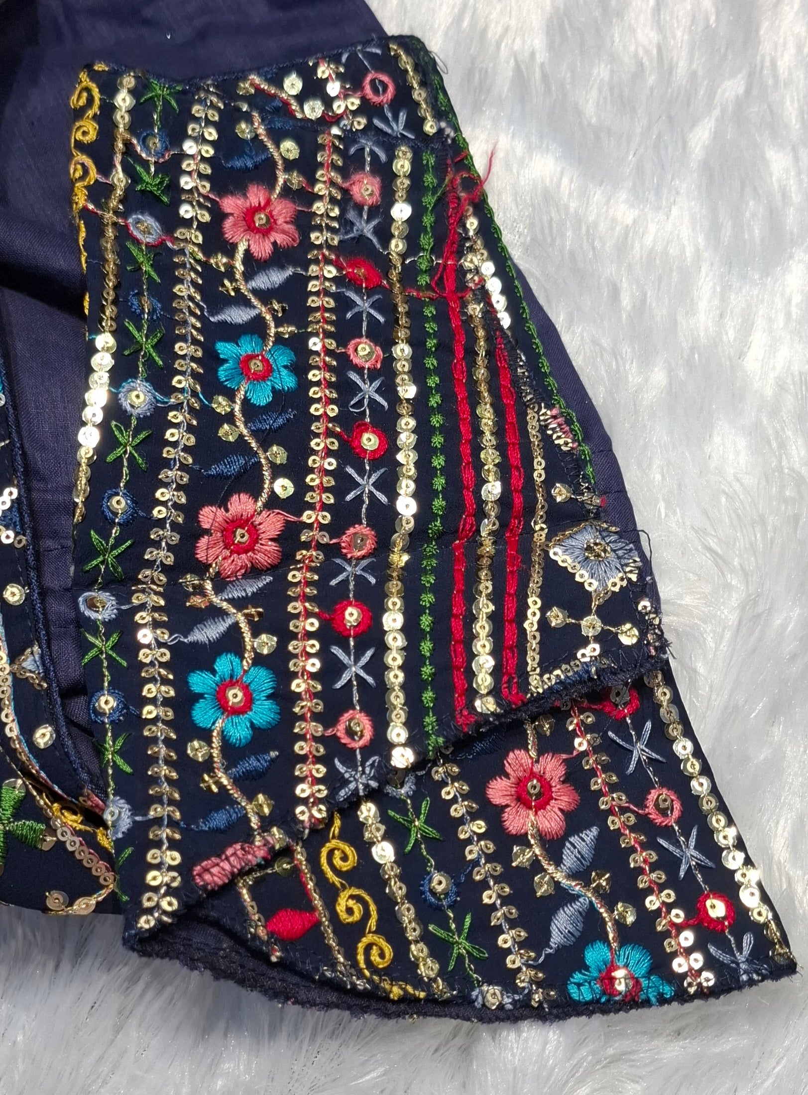 Navy Blue Multi Color Embroidered Sequins Mirror Work Blouse