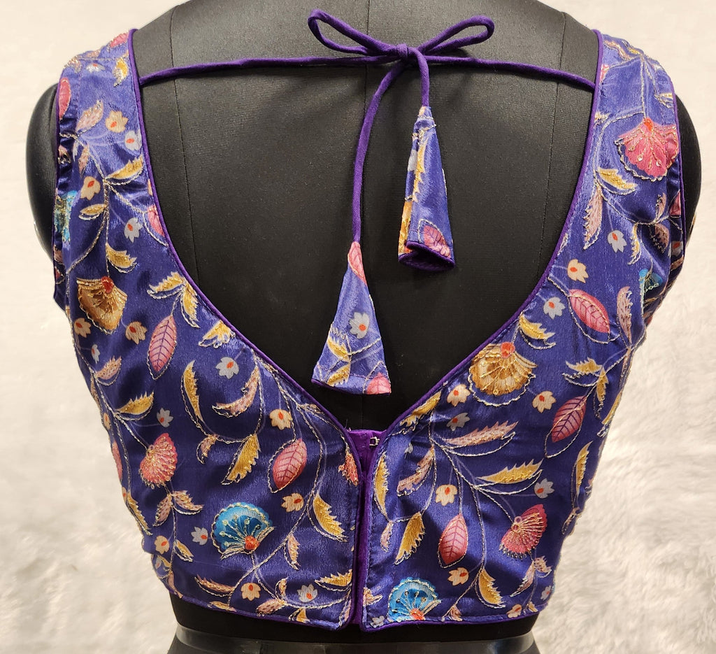 Eggplant Purple Sequin & Zari Embroidered Readymade Blouse