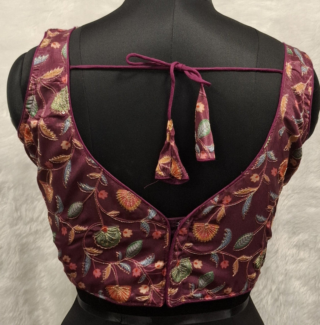 Wine Sequins and Zari Embroidered Readymade Blouse