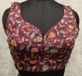 Wine colored saree blouse featuring sequin and Zari embroidery with sweetheart neckline